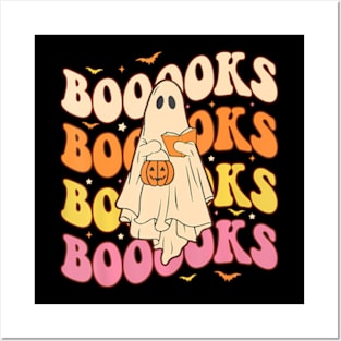 Booooks Groovy Cute Ghost Book Reading Halloween Posters and Art